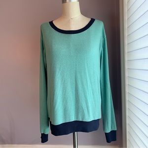 UO Truly Madly Deeply long sleeve pullover green with dark blue trim Size Medium